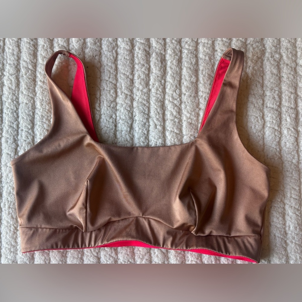 Yitty Headliner Shaping Midi Bralette Pink & Gold Sports Bra Top Size Large